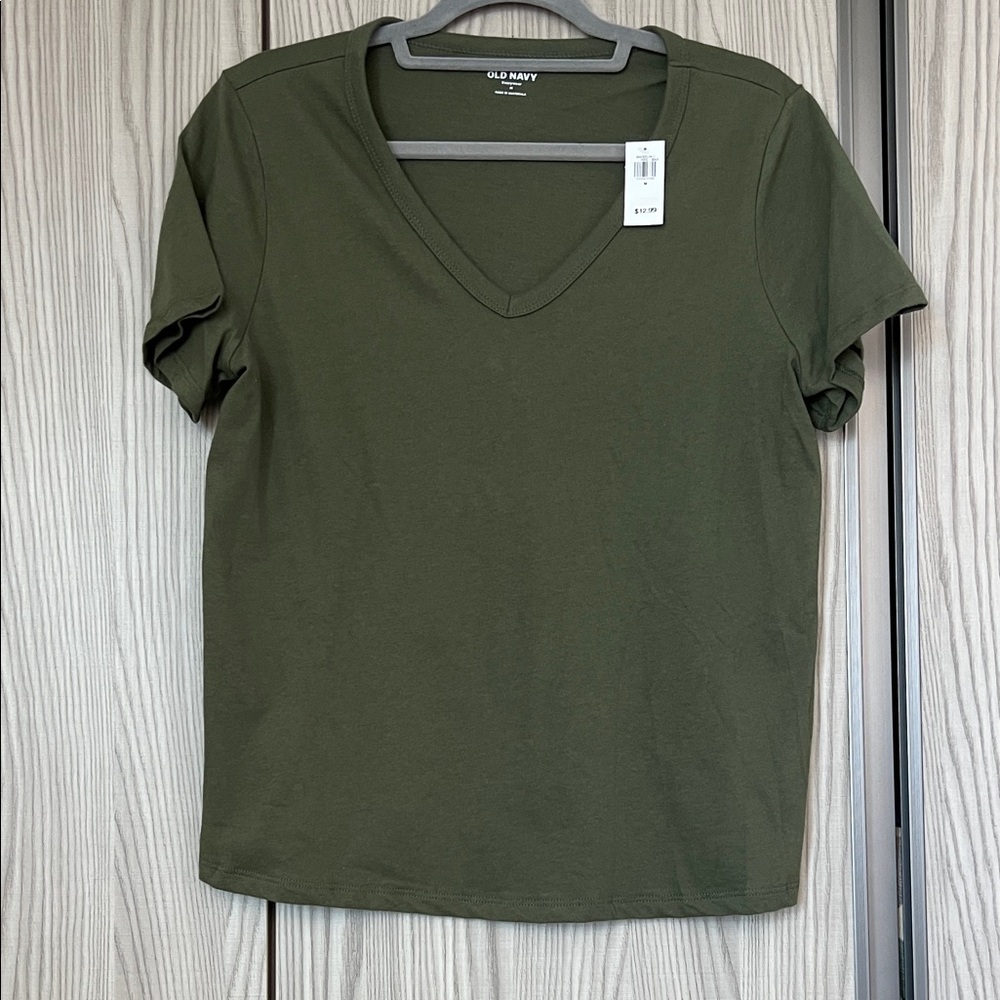 Old Navy Women's Dark Green V-Neck Tee
